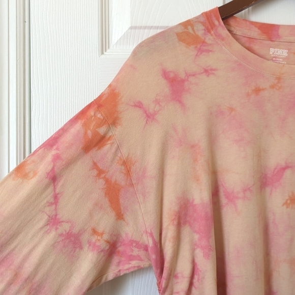 Pink Victoria's Secret Campus Tie Dyed Cinched Side Long Sleeve Crewneck Tee M - Picture 3 of 13